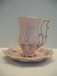 Pink porcelain - forget-me-not decor - cup for hot Chocolate with soucer