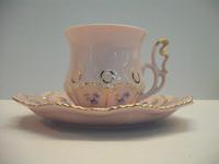 Pink porcelain - forget-me-not decor - moka cup with soucer
