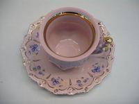Pink porcelain - forget-me-not decor - coffee cup with soucer